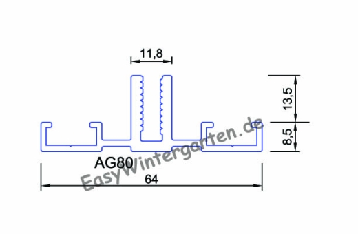 Glasauflageprofil AG.80.e Alu für Wintergärten und Glasdächer