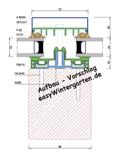 Glasauflageprofil AG.80.e Alu für Wintergärten und Glasdächer