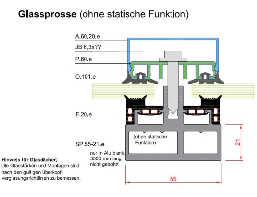 Hilfssparren - Glassprosse Alu - 3500mm