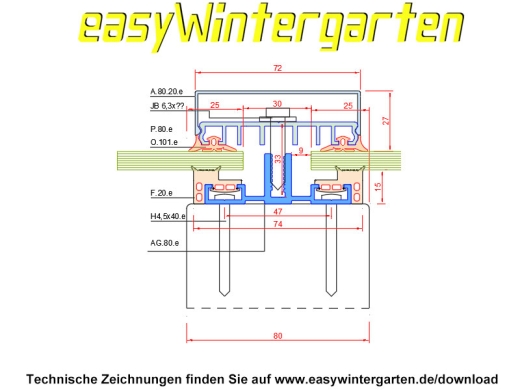Glasauflageprofil Alu AG.80.e PREMIUM für flache Dachneigungen