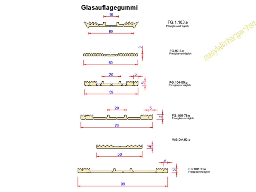 Glasauflagegummi, Verlegegummi für 50mm Unterkonstruktion FG -103-50.Zu