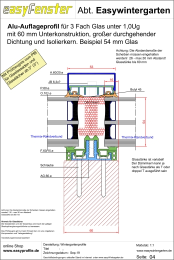Thermoprofile 60 mm für Energiesparglas Planungsmuster