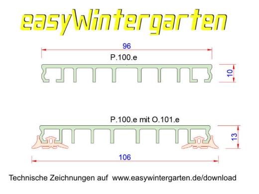 Klemmleiste 100 Alu mit Dichtung für die Glasmontage