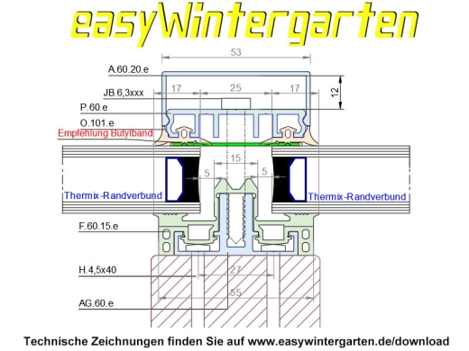 Alu Auflageprofil Komplettprofil AG.60 isoliert für 60 mm Unterk