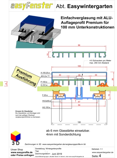 Mittelprofil Auflageprofil für 100 mm Balken