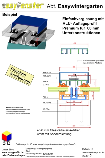Alu Verlegeprofil vsg Mittelprofil Alu Auflageprofil für 60 mm B
