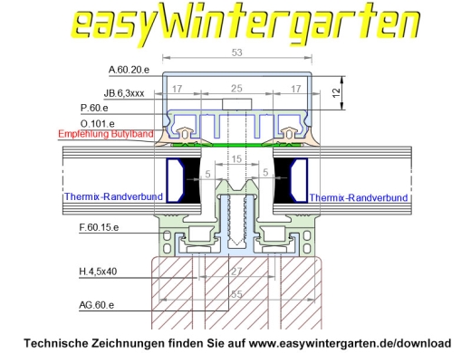 Verglasungssystem für Isolierglas bei 60mm mit AG.60.e