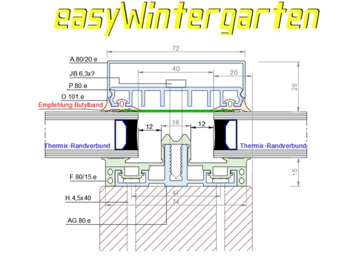 Glasauflageprofil 80 - Warmverglasung